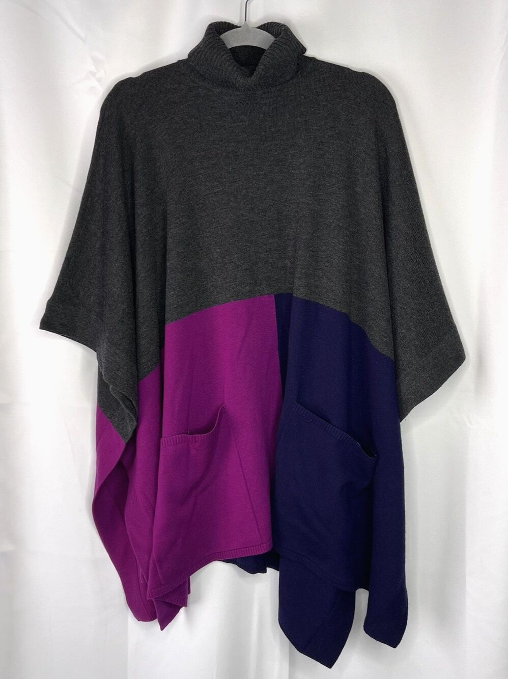 Worth New York Women 100% Wool Knit Poncho Cape Turtleneck Sweater Oversized OS